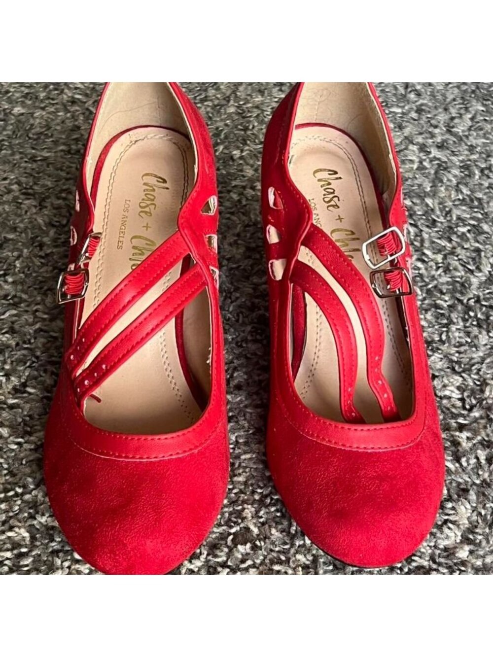 Chase & Chloe Red Mary Jane Pump Heels Size 6 Classy Going Out Girly Buckles